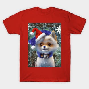 Smiling little christmas anime dog with hat. T-Shirt